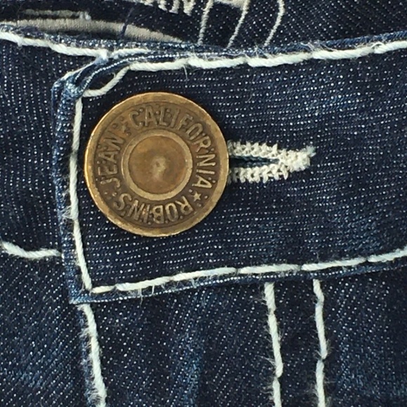 Robins Jeans Mens Blue Classic Embroidered Gold Wings Heavy Stitching 44 x 35 - Picture 5 of 14